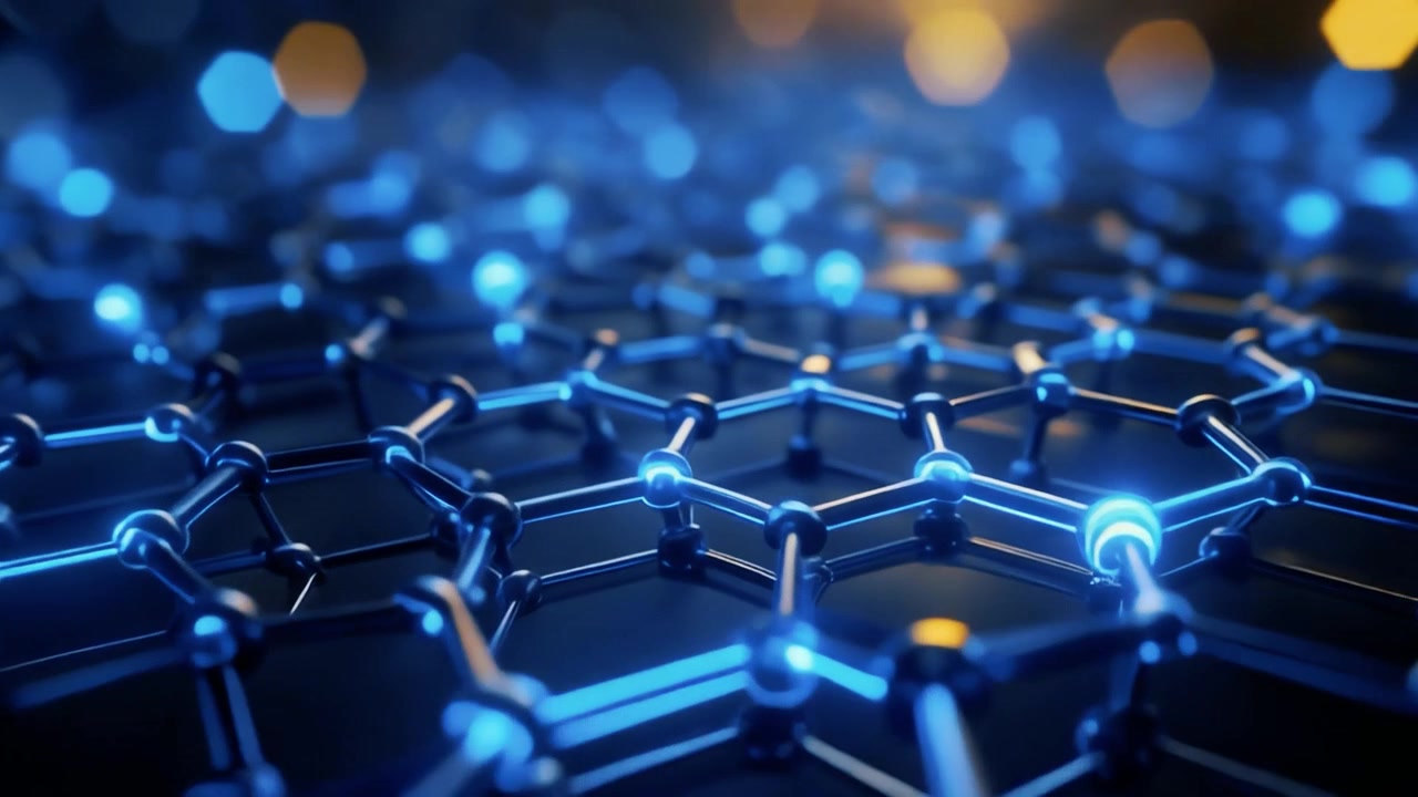 Abstract Graphene Molecular Structure with Glowing Blue Nodes