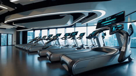 modern empty gym interior with treadmills