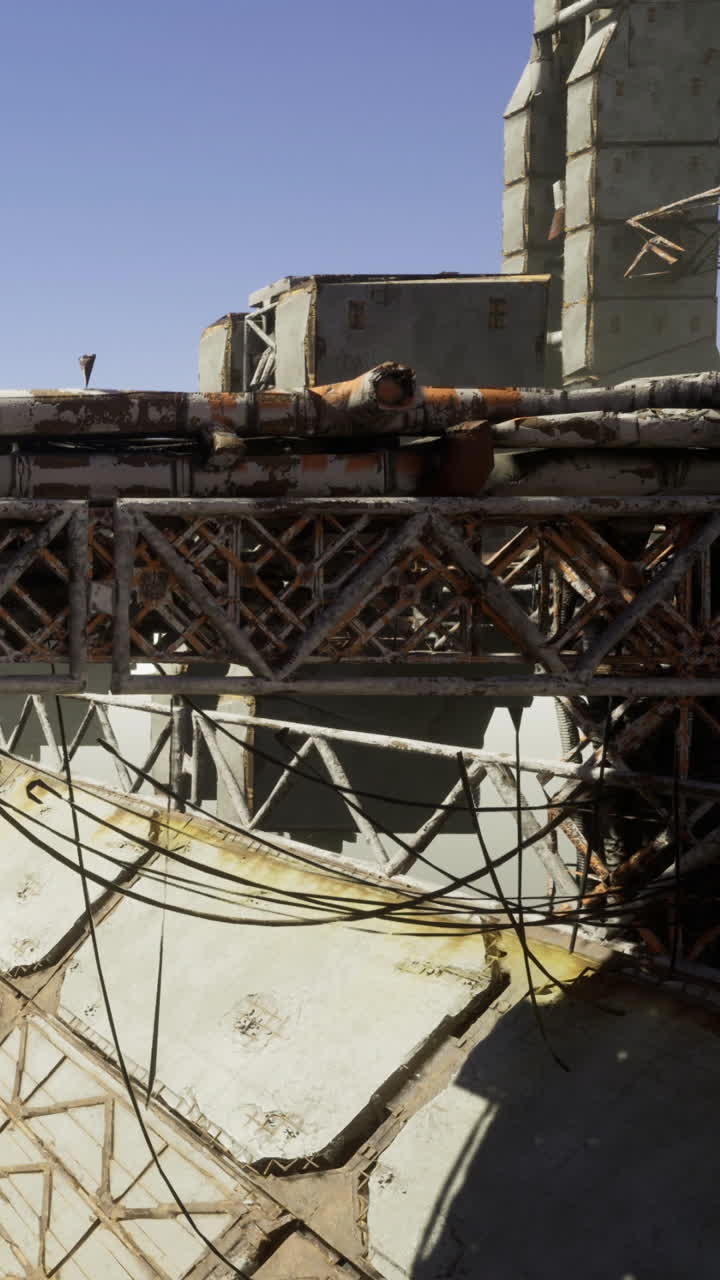 Struttura di ponte arrugginita in un'area industriale abbandonata durante il giorno
