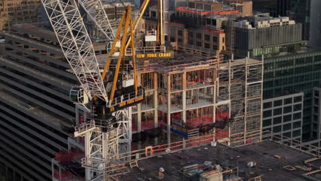aerial view of a construction crane above new york city