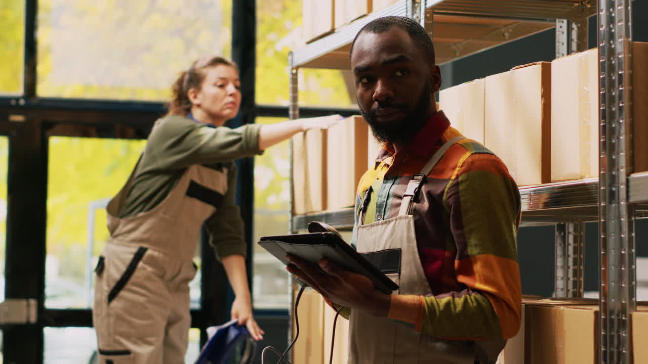 trabajadores del almacén comprobando el inventario