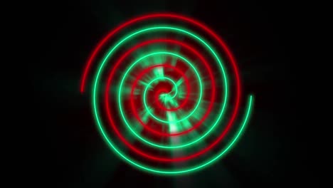 Animation-of-neon-red-and-green-circles-on-black-background