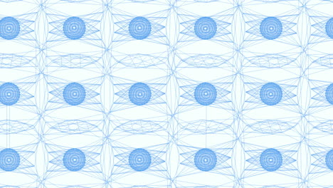 cuadrícula de líneas y círculos dispersos que repiten el patrón azul y blanco para el diseño de papel tapiz o tela
