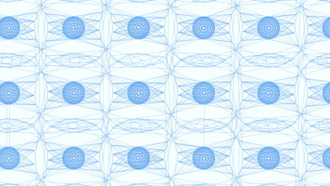 grid of lines and scattered circles repeating blue and white pattern for wallpaper or fabric design