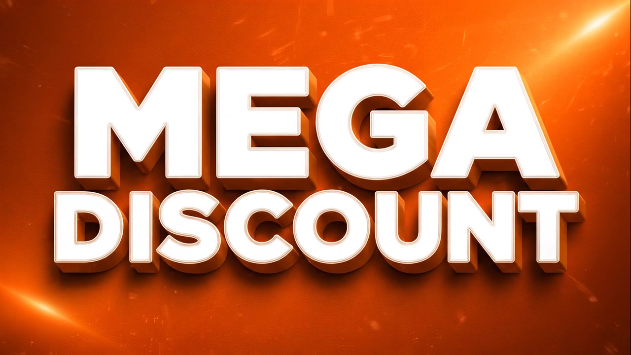 Animazione testo Mega Sconto su sfondo arancione
