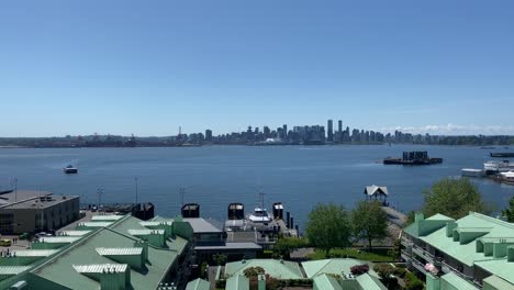 vancouver downtown skyline during a clear sunny day of summer, cityscape of modern metropolis with skyscraper buildings