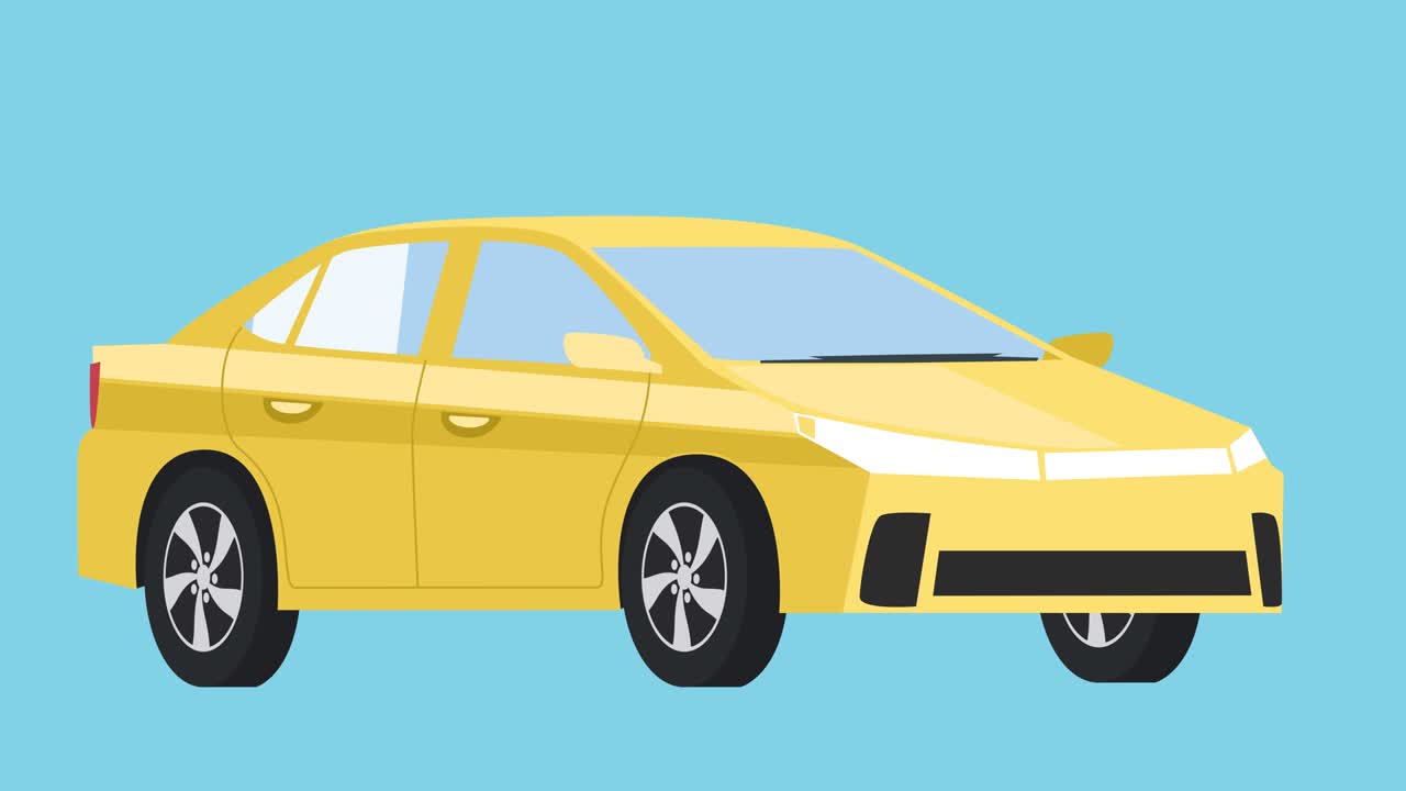 coche aislado amarillo 2d animación de dibujos animados plano con alfa mate