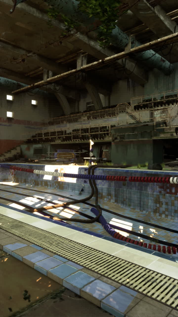 piscina vacía en descomposición en una estructura abandonada