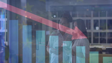animación del procesamiento de datos financieros sobre diversas mujeres empresarias en la oficina