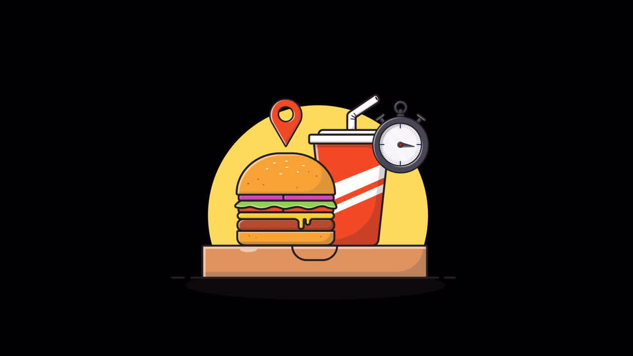 Animated Fast Food Delivery Concept with Burger and Drink