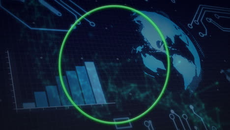 digital animation of bar graph and world map in futuristic data visualization