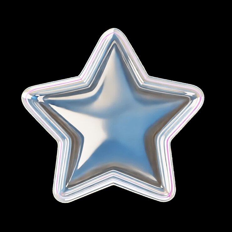 Shiny metallic star shape animation isolated asset, transparent 4K video, alpha channel, ProRes 4444