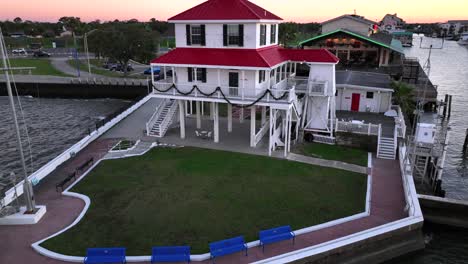 aerial view of lighthouse with the city of new orleans in the back ground