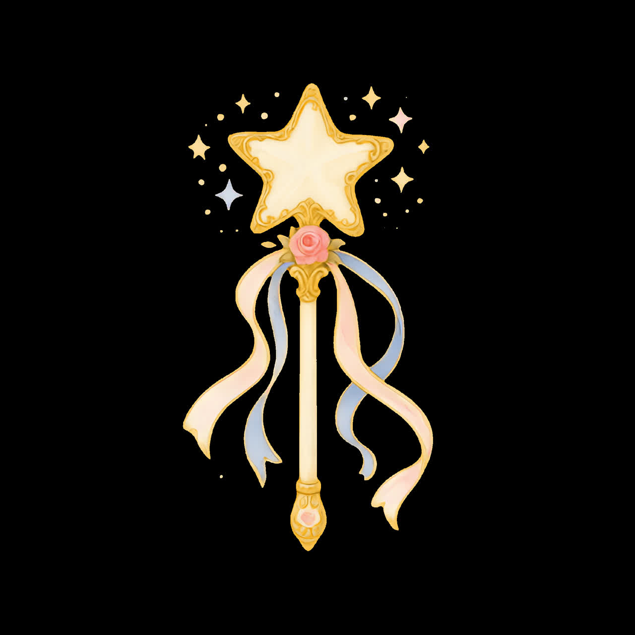 Magical star wand illustration animation isolated asset, transparent 4K video, alpha channel, ProRes
