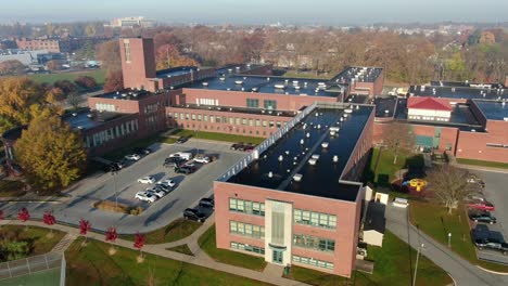 aerial of large school campus in usa