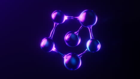 loop animation of molecule with dark neon light effect, 3d rendering.