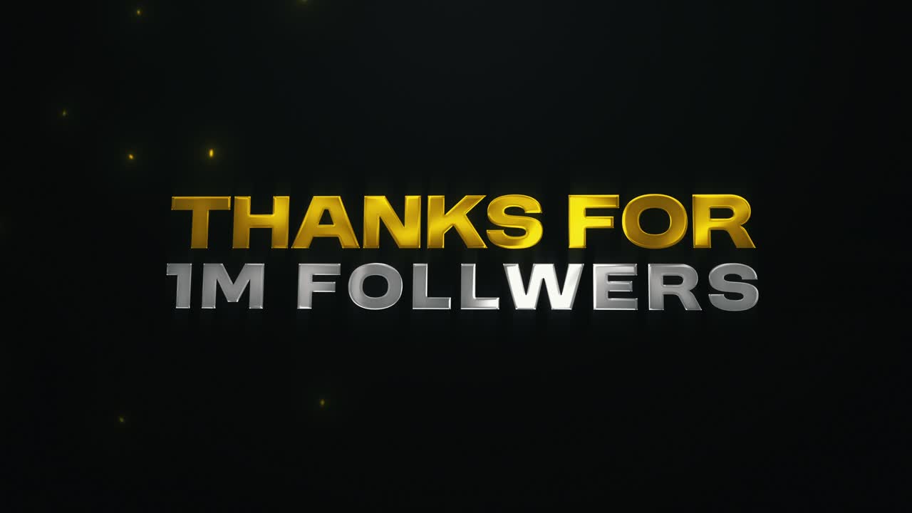 Textanimation „Danke für 1 Million Follower“ auf schwarzem Hintergrund