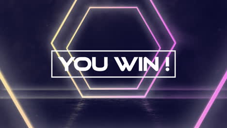 animation of you win text over geometrical moving shapes