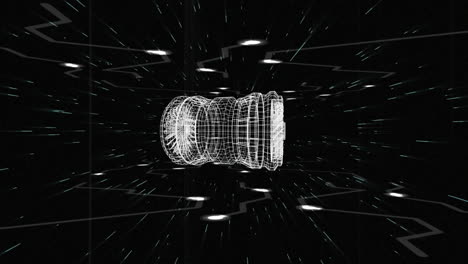 animación de un diagrama técnico 3d de un motor a reacción sobre luces blancas sobre fondo negro