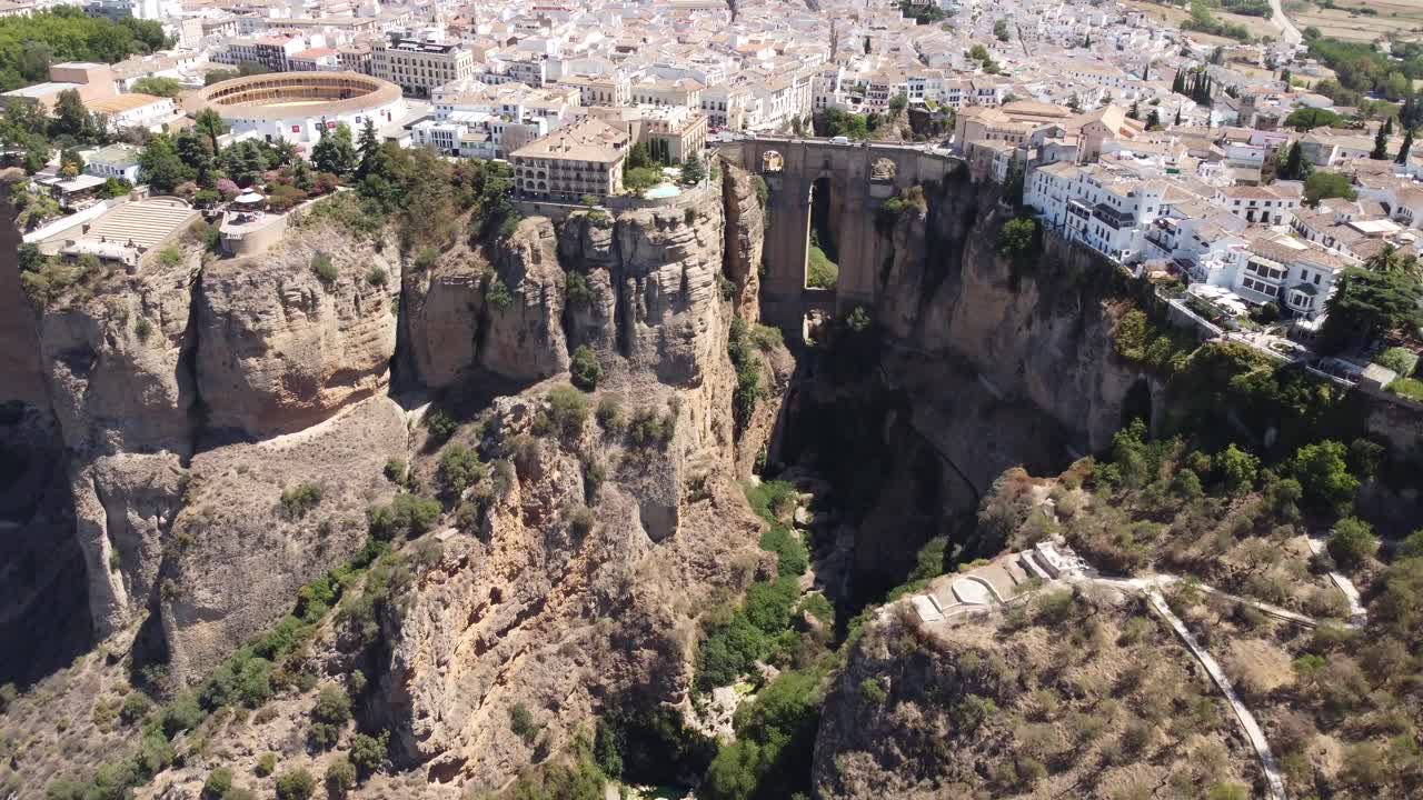 Aerial view Ronda's iconic bridge in Spain