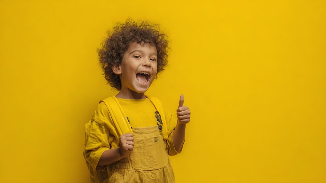 A Happy Child in a Yellow Background Giving a Thumbs Up: The Joy of Childhood Captured in Vibrant Colors