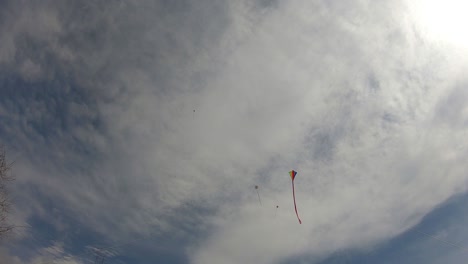 cometas coloridos volando en el cielo azul con imágenes de nubes blancas