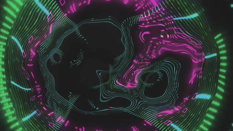 digital animation of neon kaleidoscopic effect flowing texture effect on black background