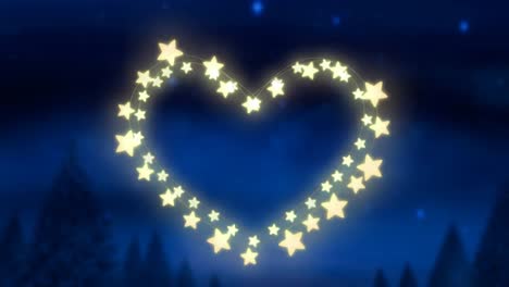 corazón brillante de luces de hadas sobre un fondo azul