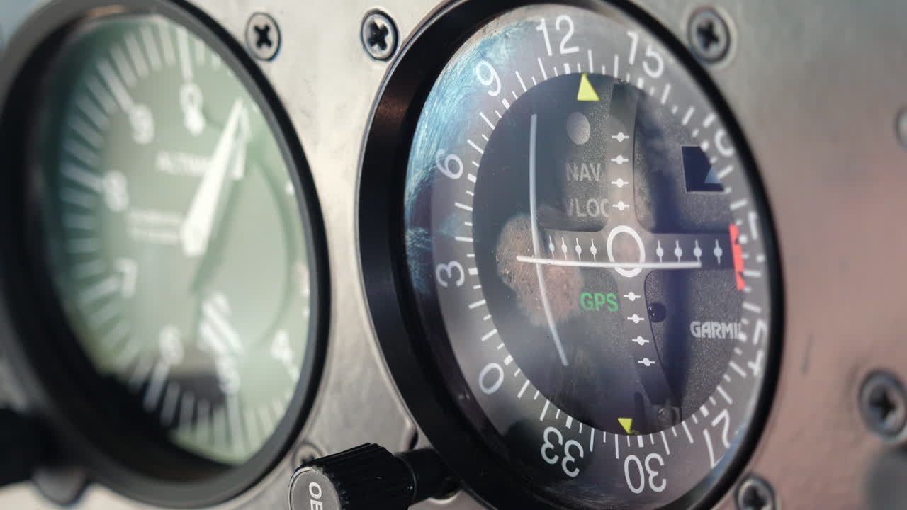 Instrument dials in aircraft cockpit - close up
