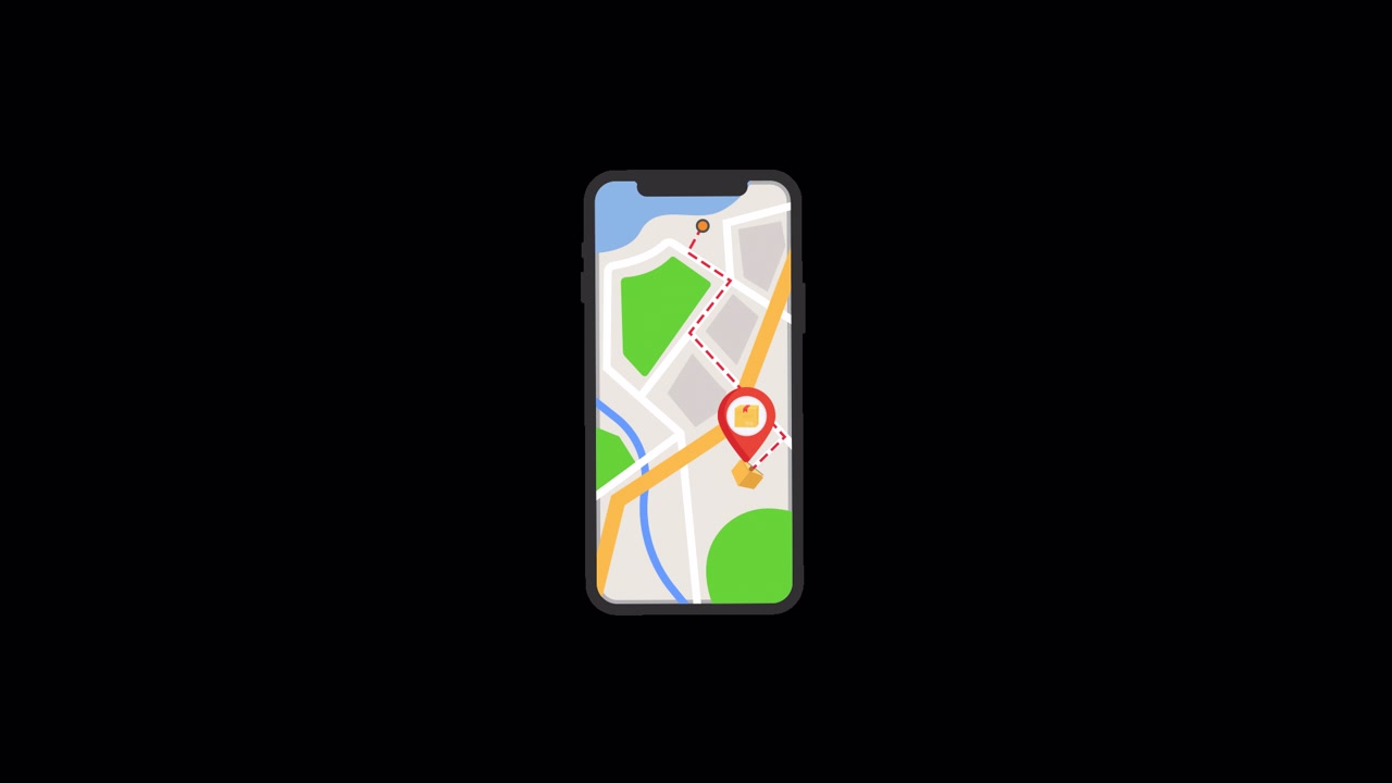 Animated Smartphone Showing Map with Navigation Route and Location Pin