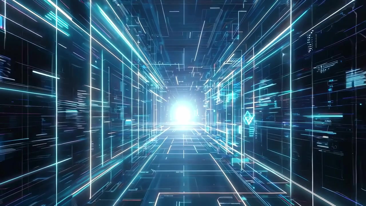 Futuristisk Digital Tunnel med Glødende Blå Linjer og Dataflyt