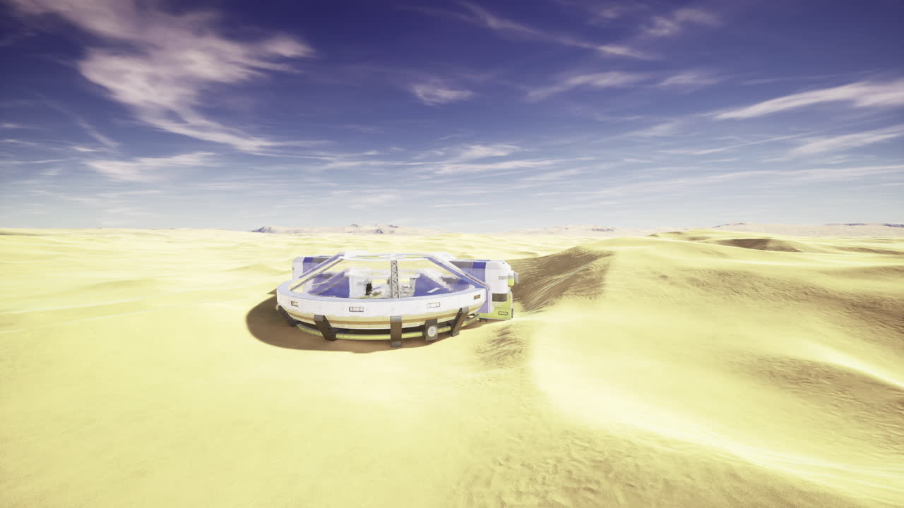 Futuristic lab design in a vast desert setting