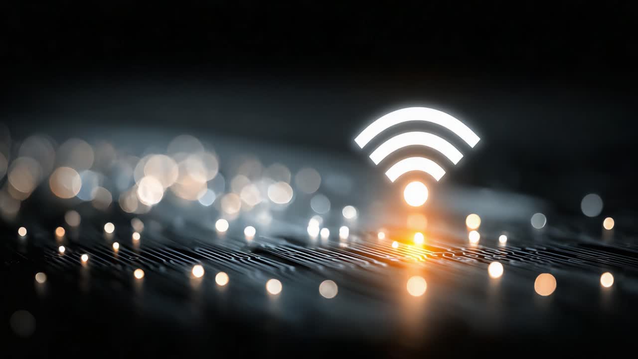 Illuminated Wi-Fi Symbol Over Circuit Board Background: A Modern Digital Representation of Connectivity and Technology
