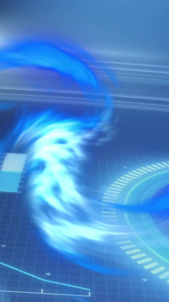 Animation of digital data processing over blue light trails background