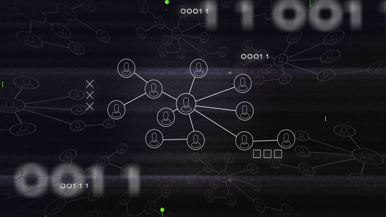 A digital network concept is depicted on a black background