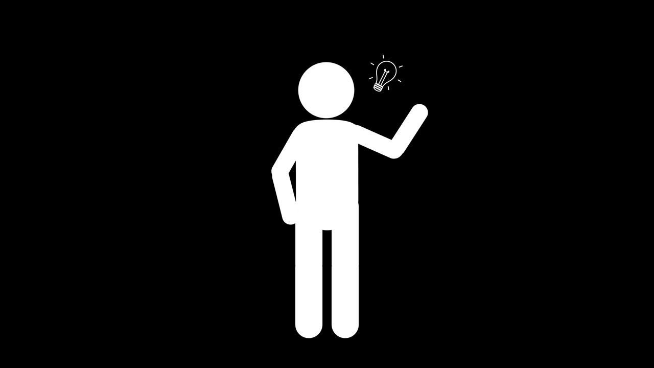 Un bonhomme allumette blanc réfléchit, se gratte la tête et découvre une idée lumineuse éclatante