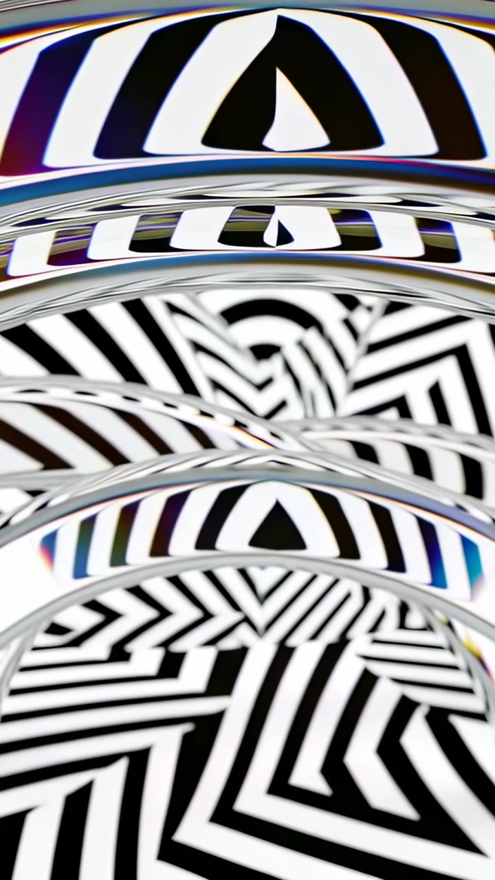 Video verticale: Fotogrammi che si spostano, anelli impilati che rifrangono un design a linee in studio, mostrando il bordo del colore