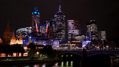 melbourne cbd skyline view at nighttime from southbank, yarra riverside nighttime, melbourne