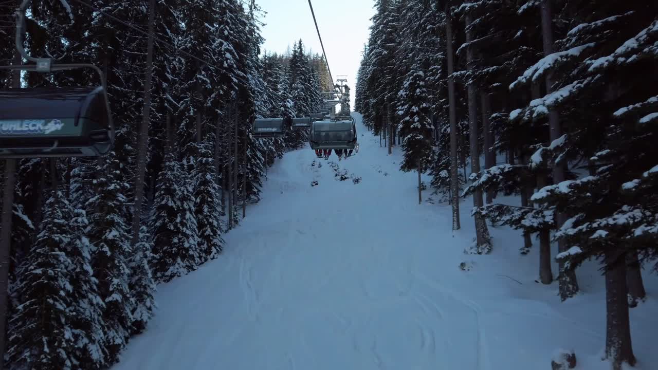 Hyperlapse video from Austria, Semmering, Stuhleck ski resort, moving towards the peek with the ski lift.