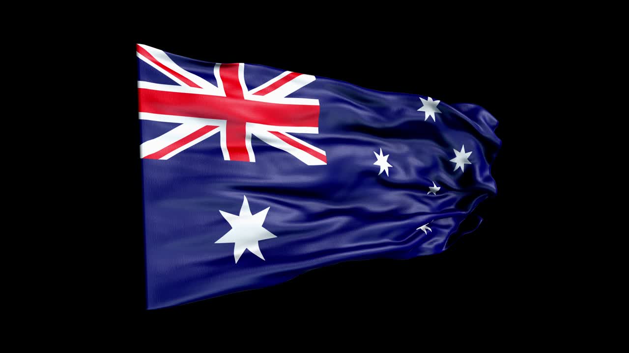 현실적인 호주 발은 3d 애니메이션을 흔들고 있습니다. 오스트레일리아의 국기. 4k 오스트레일리아 발 원활한 루프 애니메이션.