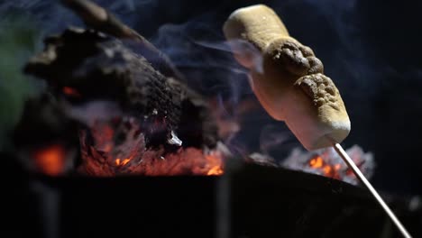 Roasting-marshmallows-on-fire-in-garden-late-evening