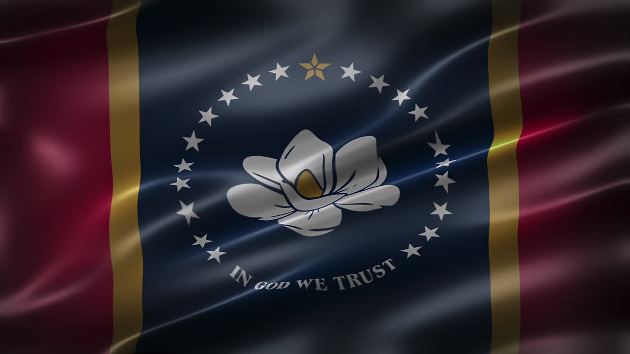 미시시피 주 발, 글 뷰, 풀 프레임, 우아하고, 반이는, 날아다니는, 우아한 실키 텍스처, 바람에 흔들리는, 현실적인 4k cg 애니메이션, 영화 같은 외관, 원활한 루프 가능