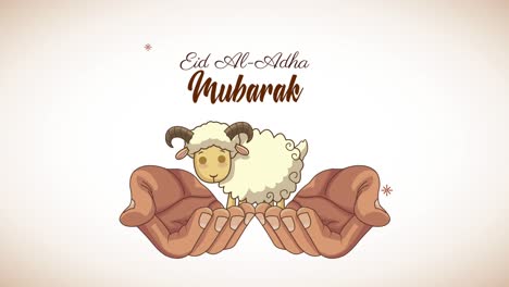 celebración de eid mubarak letras con las manos levantando la cabra