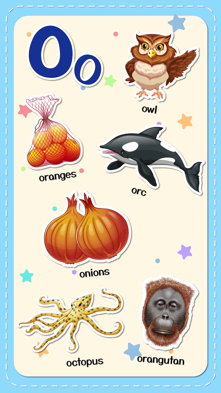 Vertical educational animation presents the letter O through various ...