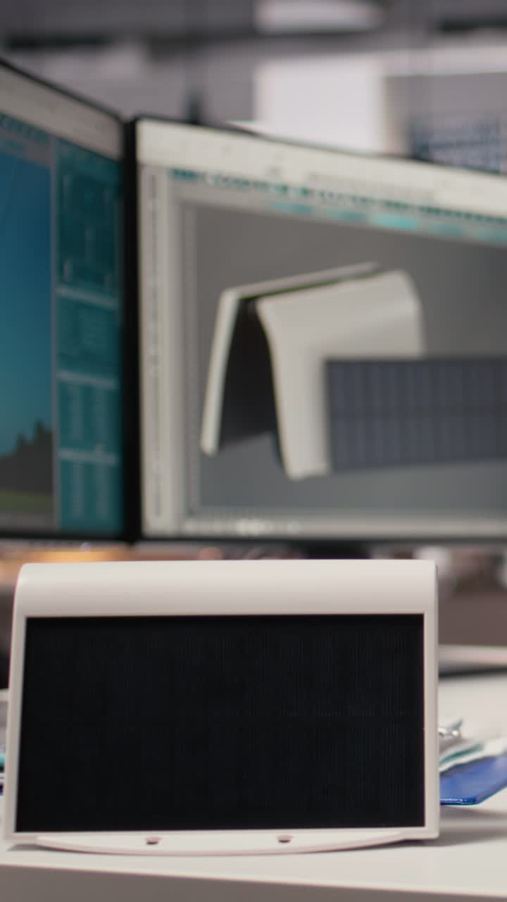 Close up solar powered device developed by technician at work