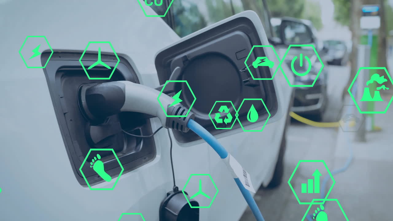 충전 중인 전기 자동차에 대한 생태 아이콘의 애니메이션