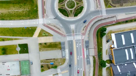 aerial: round highway intersection in sopot