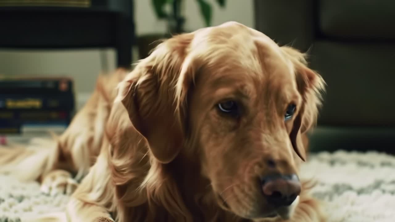 Golden Retriever Relaxes and Enjoys a Cozy Afternoon at Home With Its Owner