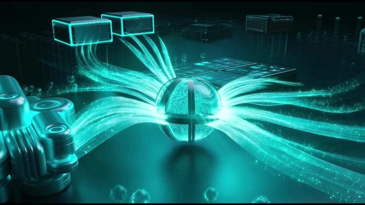 Central Data Sphere Connecting to Digital Nodes in Futuristic Network