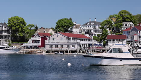 boats moored in boothbay harbor maine with small